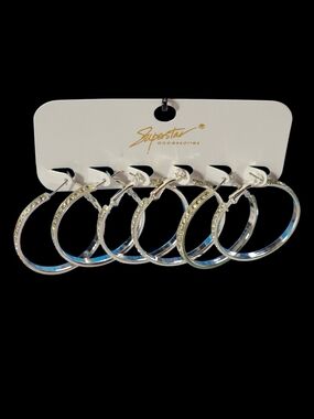 Silver Colored Hoop Earring Set - 3 Pairs